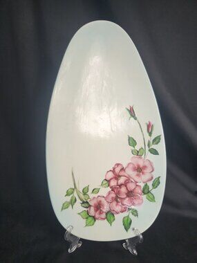 Vintage Oval Egg Shaped Platter Handpainted Holland Mold Pink Flowers Signed